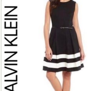 Calvin Klein dress with black stripes at the hem